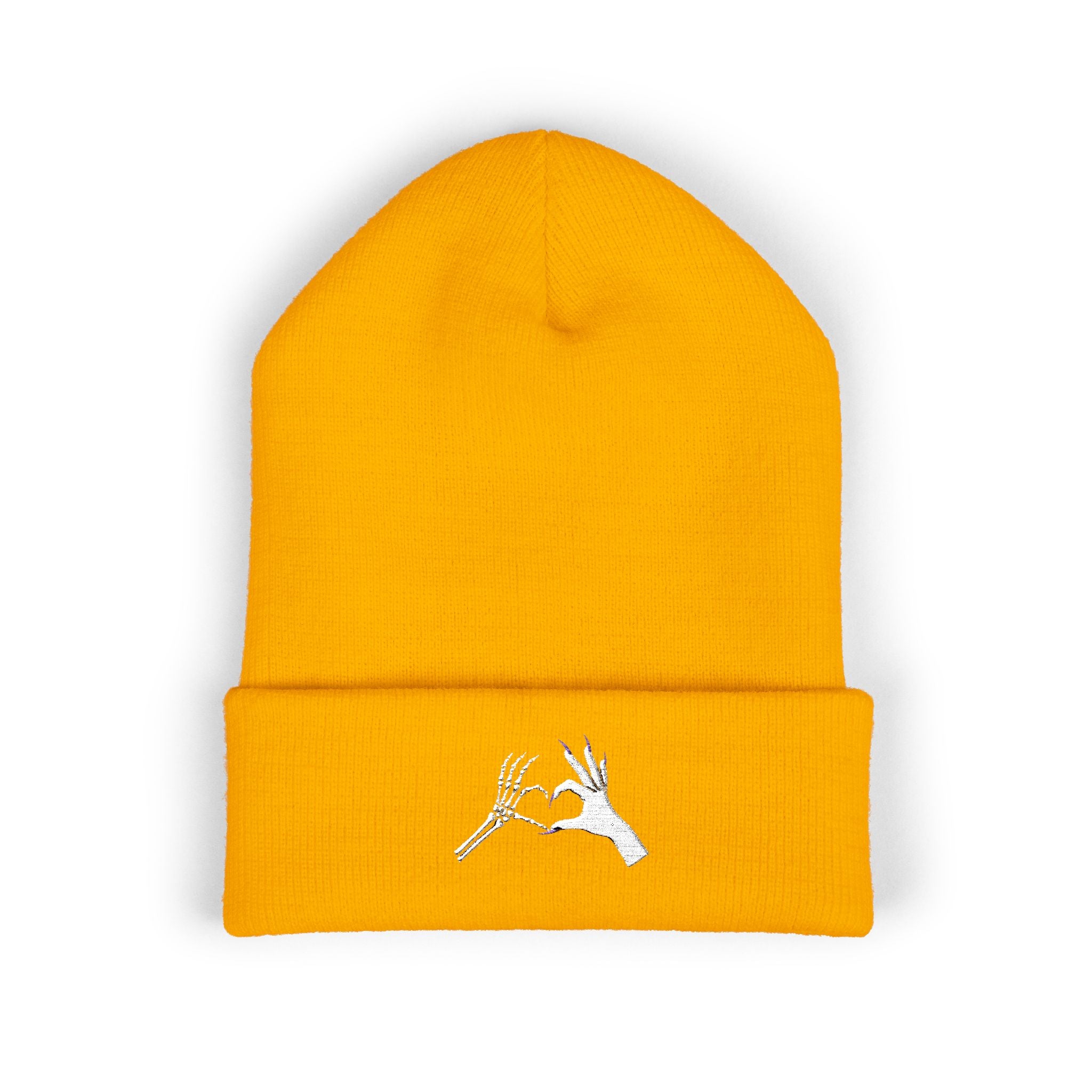 Skeleton Hand Heart Embroidered Cuffed Beanie