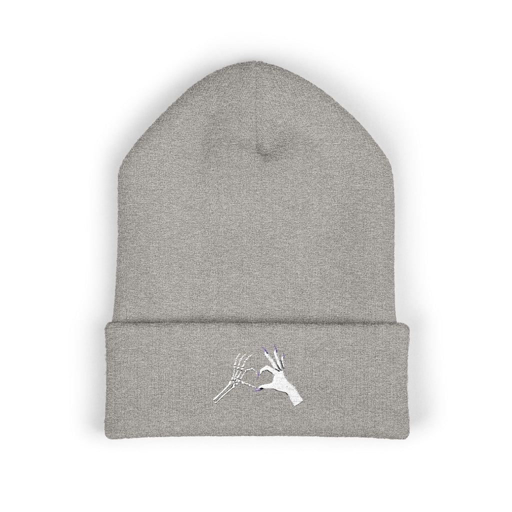 Skeleton Hand Heart Embroidered Cuffed Beanie