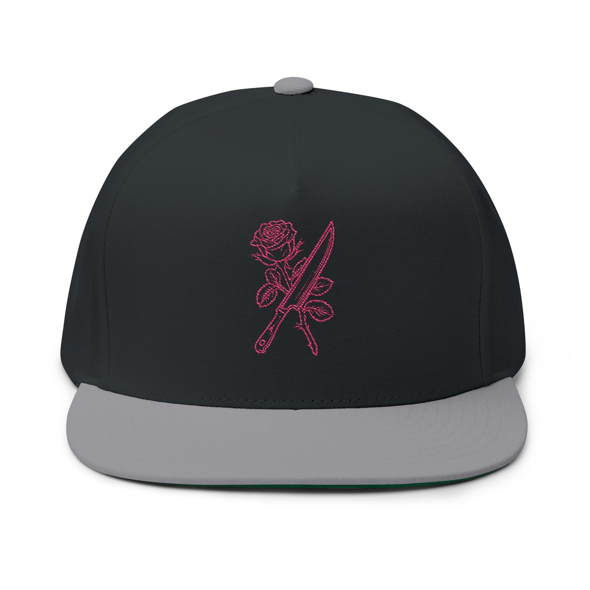 Rose & Knife Embroidered Flat Bill Cap