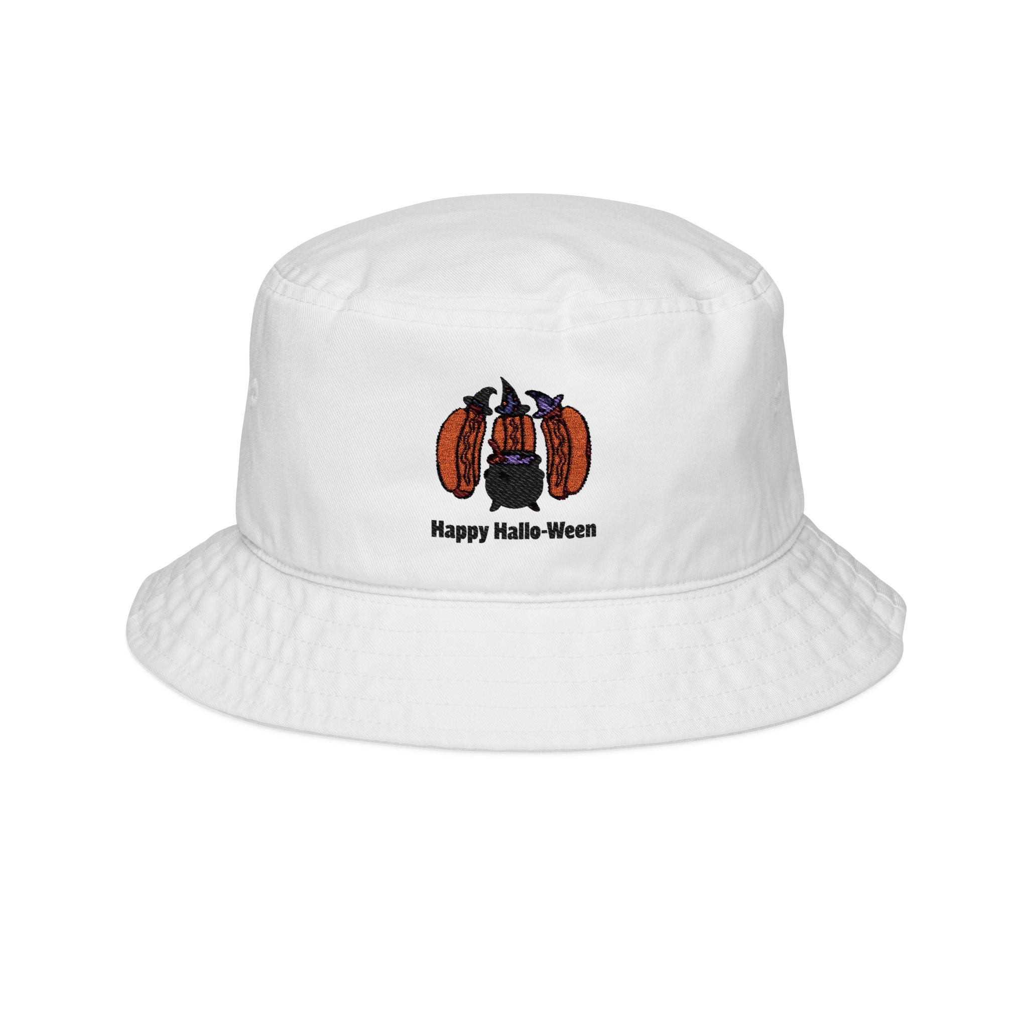 "Happy Hallo-Ween" Hotdog Witches Embroidered Bucket Hat