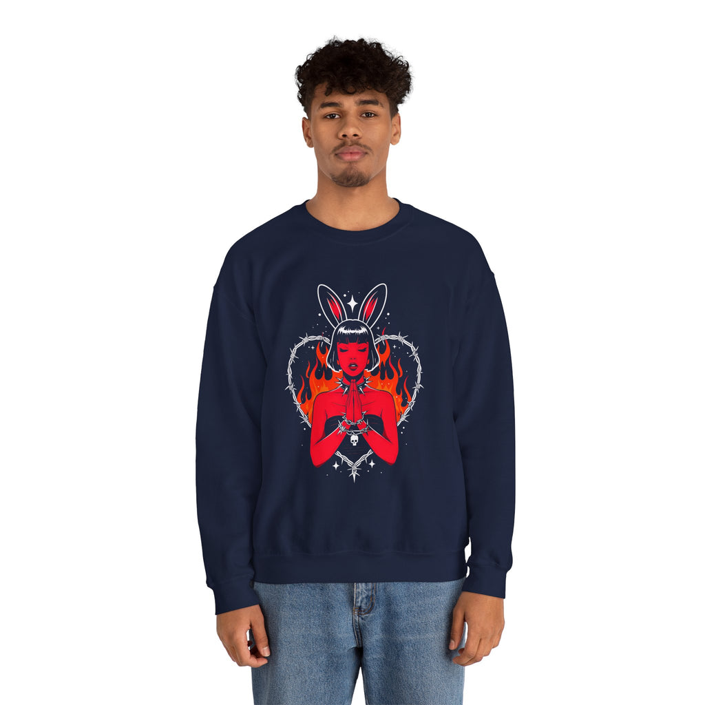 Edgy Bunny Heart Crewneck Sweatshirt
