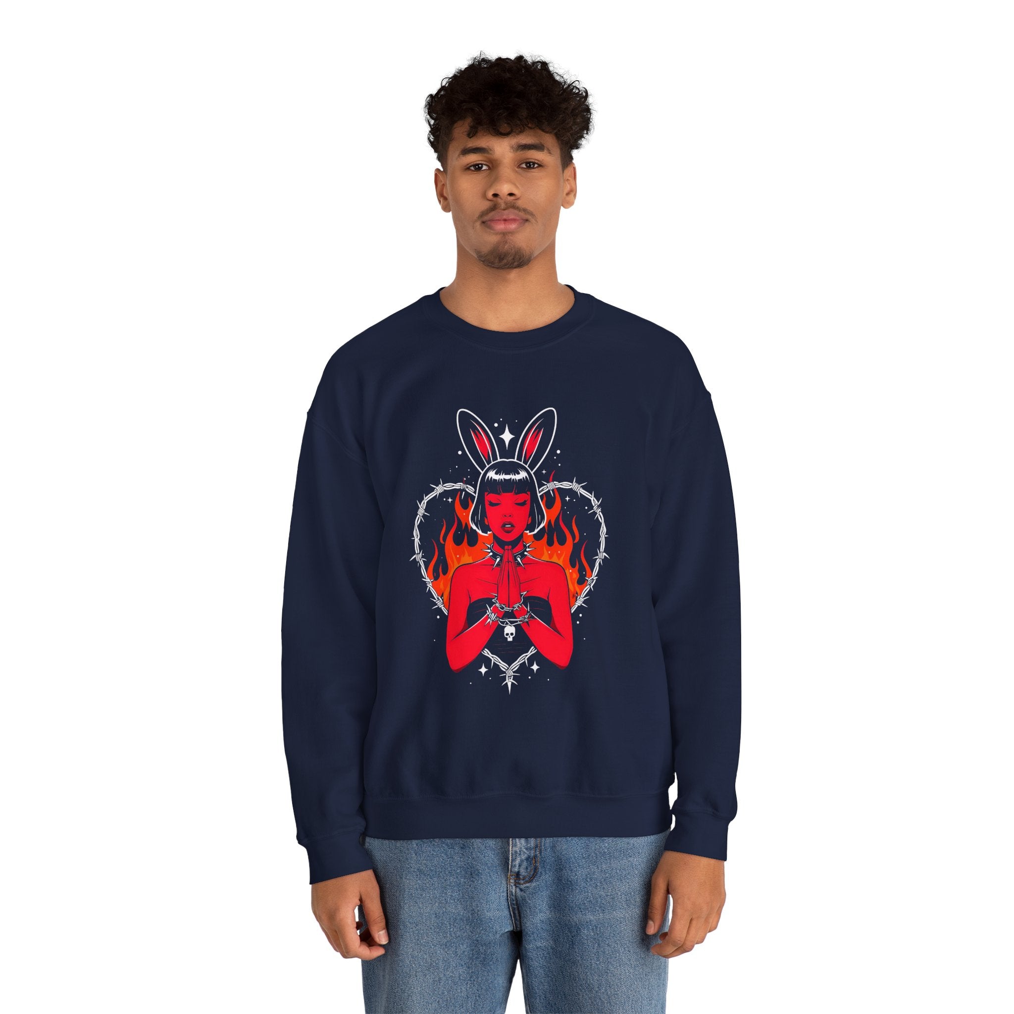 Edgy Bunny Heart Crewneck Sweatshirt