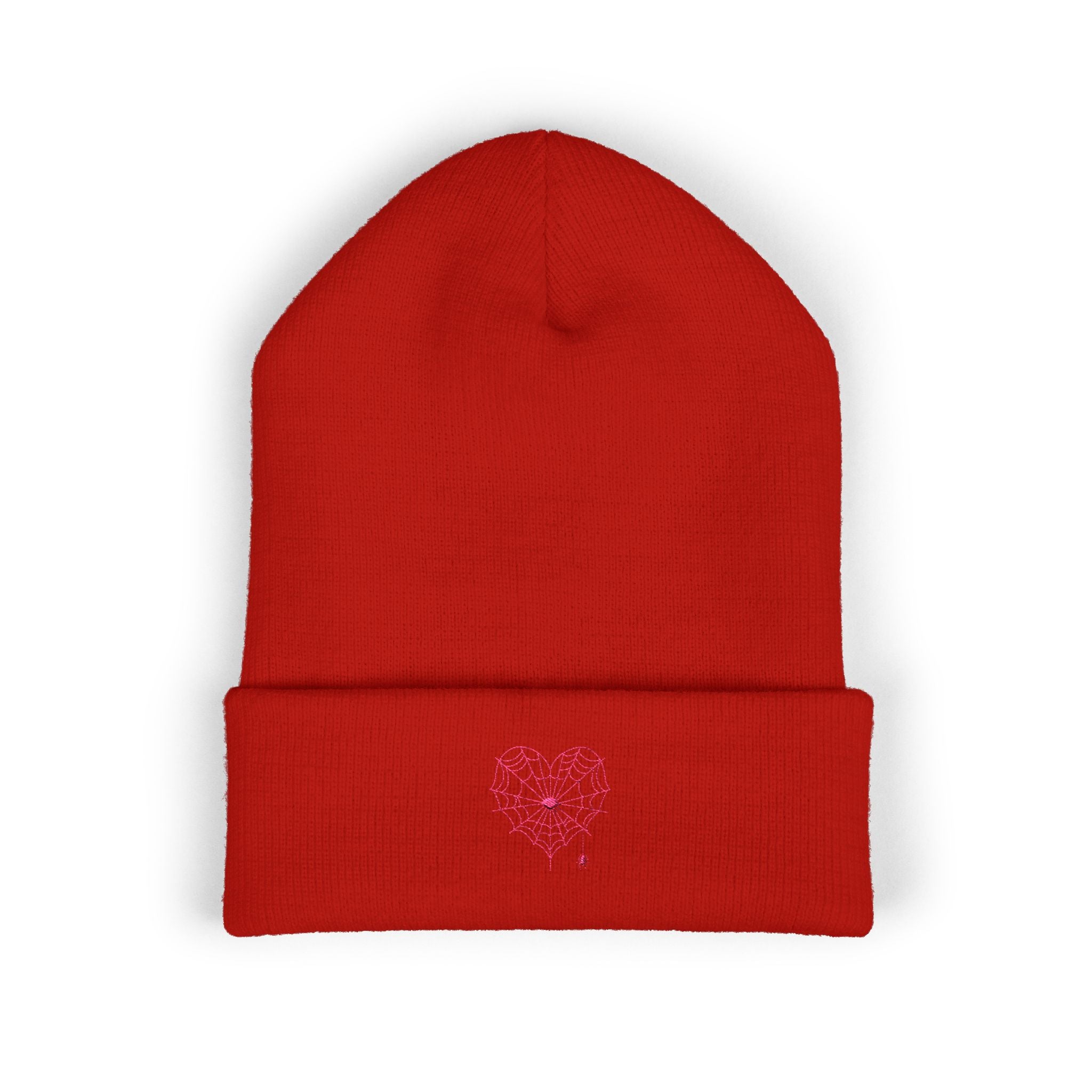 Spiderweb Heart Embroidered Cuffed Beanie