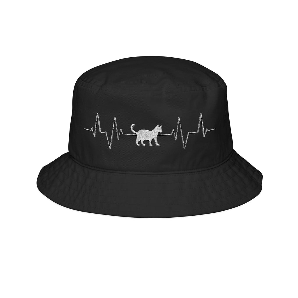 White Cat Heartbeat Embroidered Bucket Hat