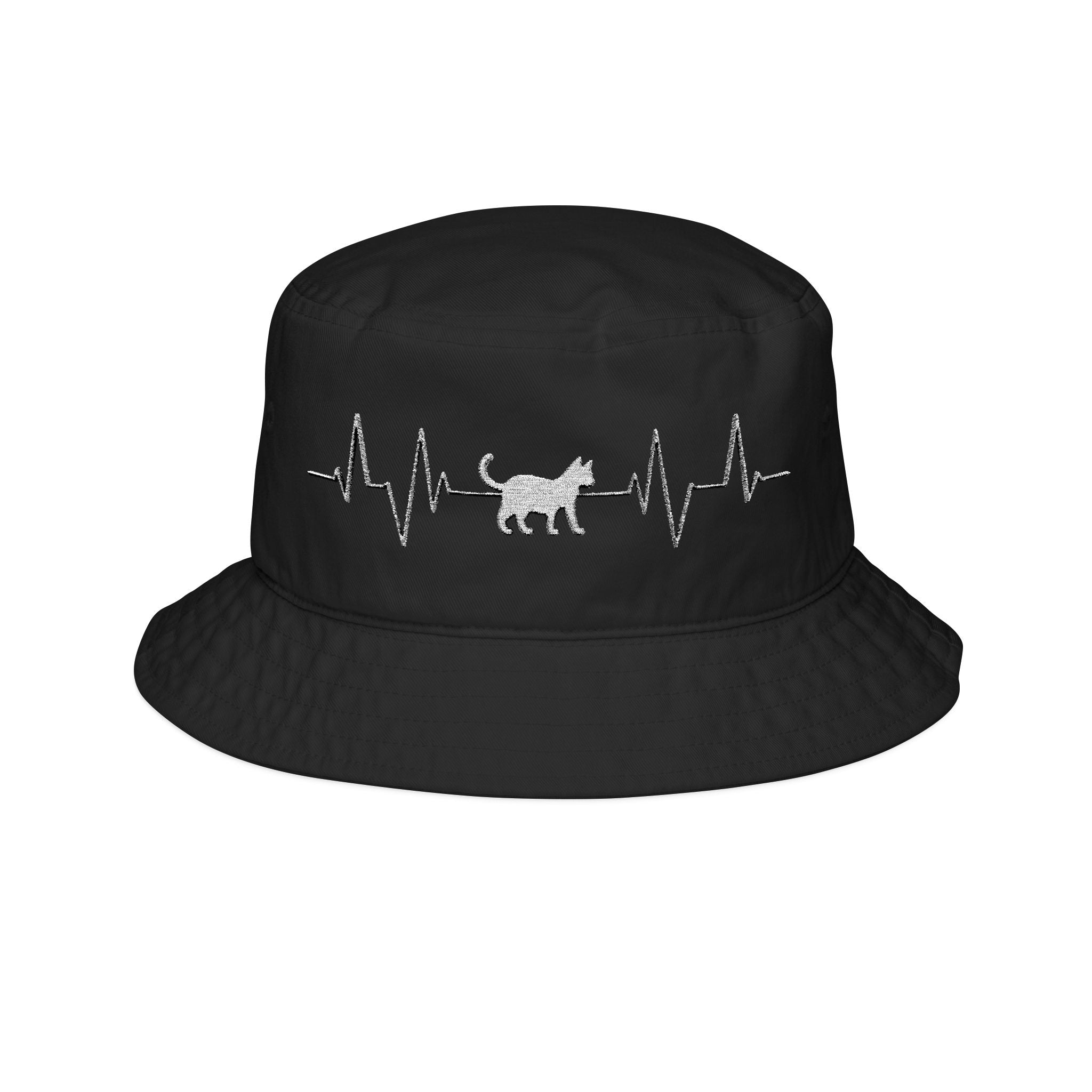 White Cat Heartbeat Embroidered Bucket Hat