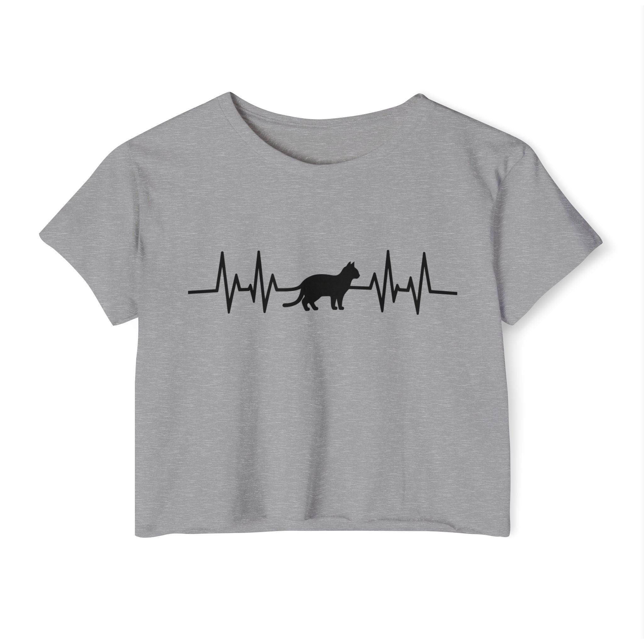 Black Cat Heartbeat Cropped Tee