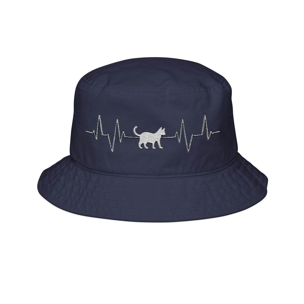 White Cat Heartbeat Embroidered Bucket Hat