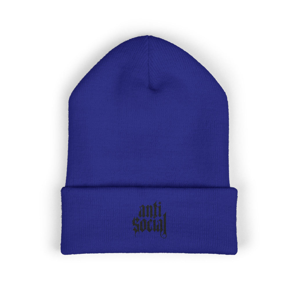 Anti Social Embroidered Cuffed Beanie