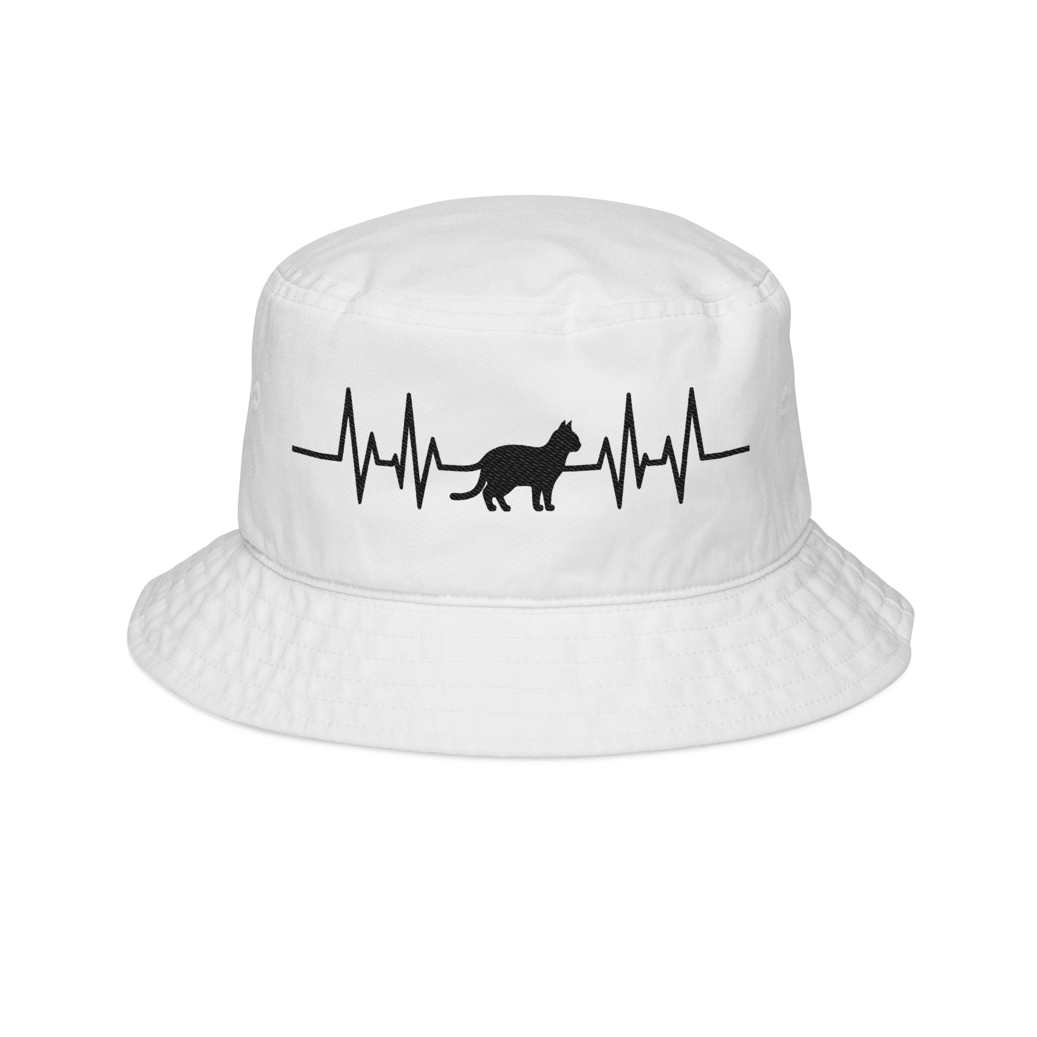 Black Cat Heartbeat Embroidered Bucket Hat