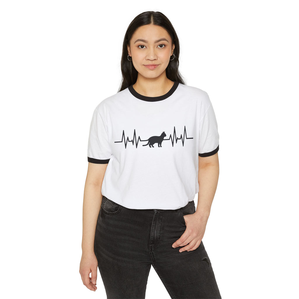 Black Cat Heartbeat Ringer Tee
