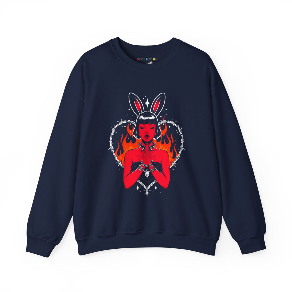 Edgy Bunny Heart Crewneck Sweatshirt
