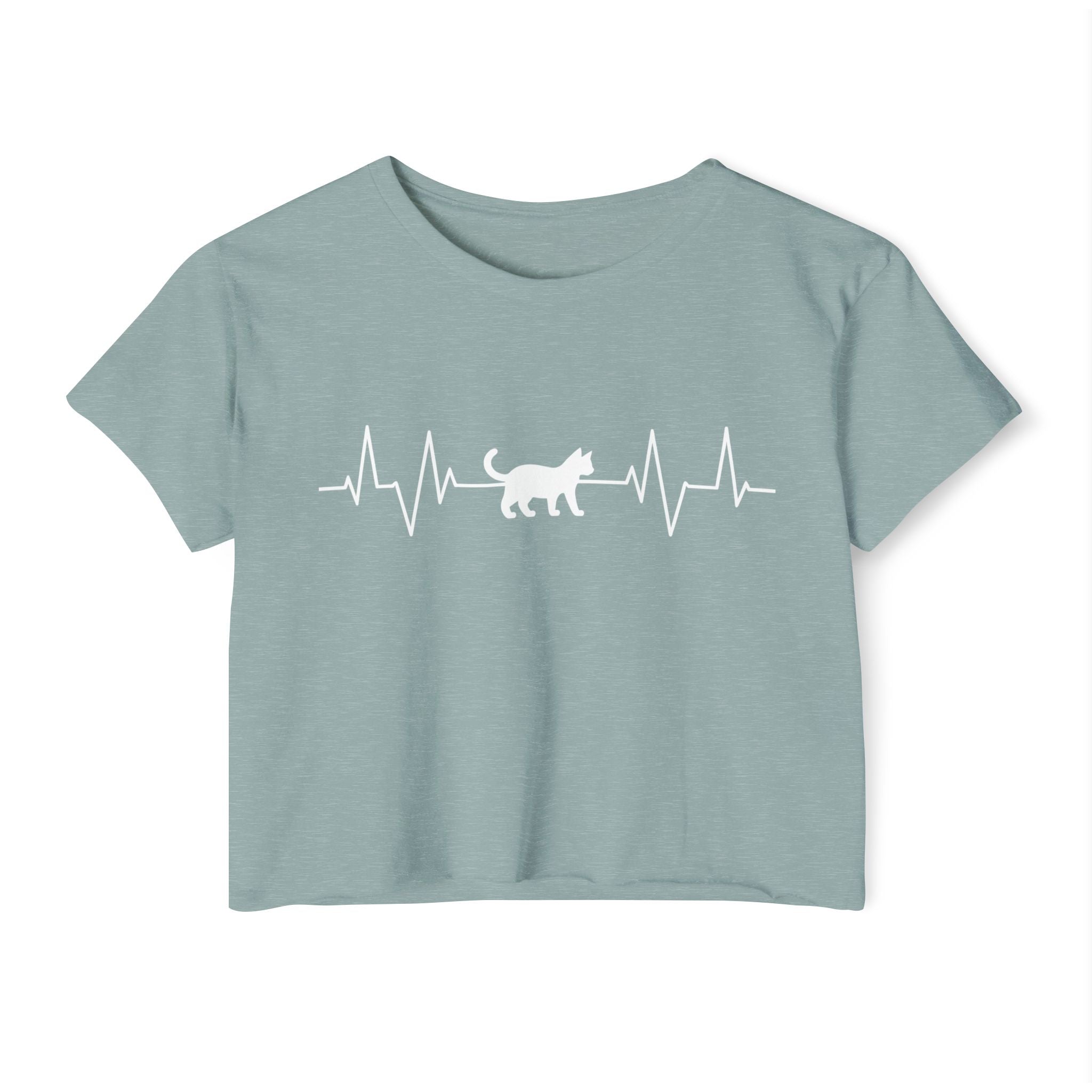 White Cat Heartbeat Cropped Tee