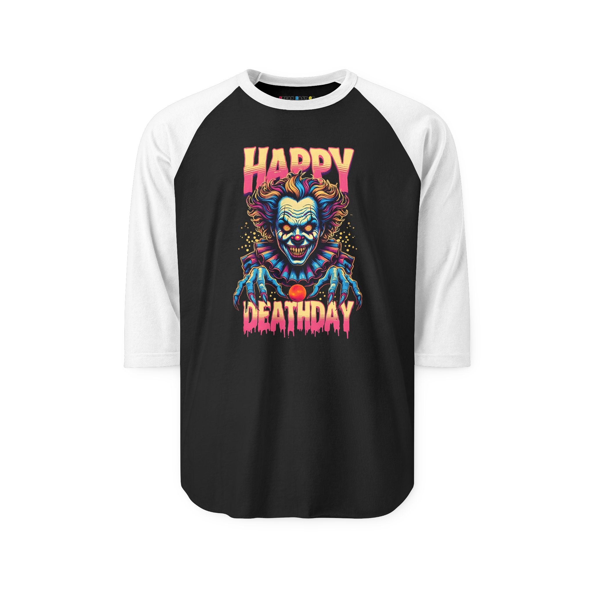 "Happy Deathday" Clown 3/4th Sleeve Raglan Shirt