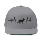 Black Cat Heartbeat Embroidered Flat Bill Cap