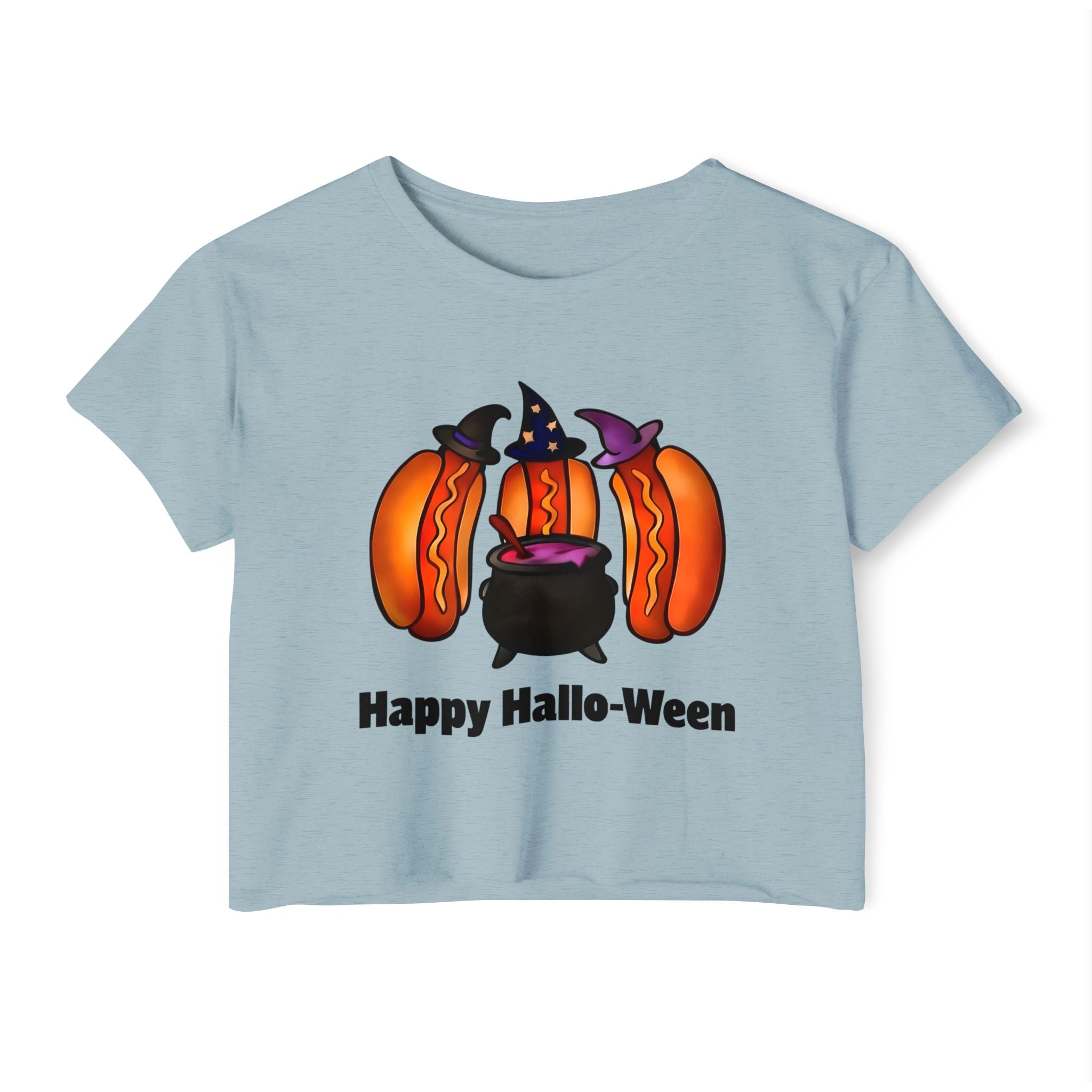 "Happy Hallo-Ween" Hotdog Witches Cropped Tee
