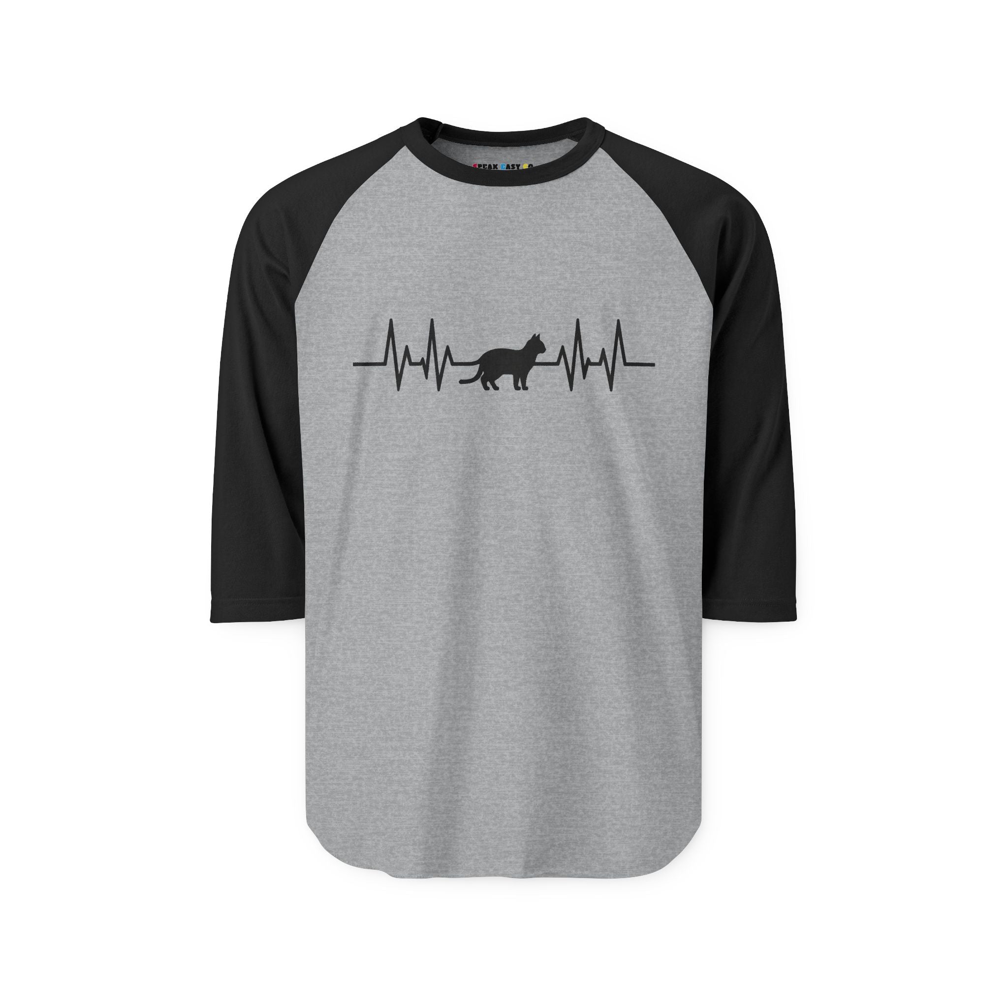 Black Cat Heartbeat 3/4th Sleeve Raglan Shirt