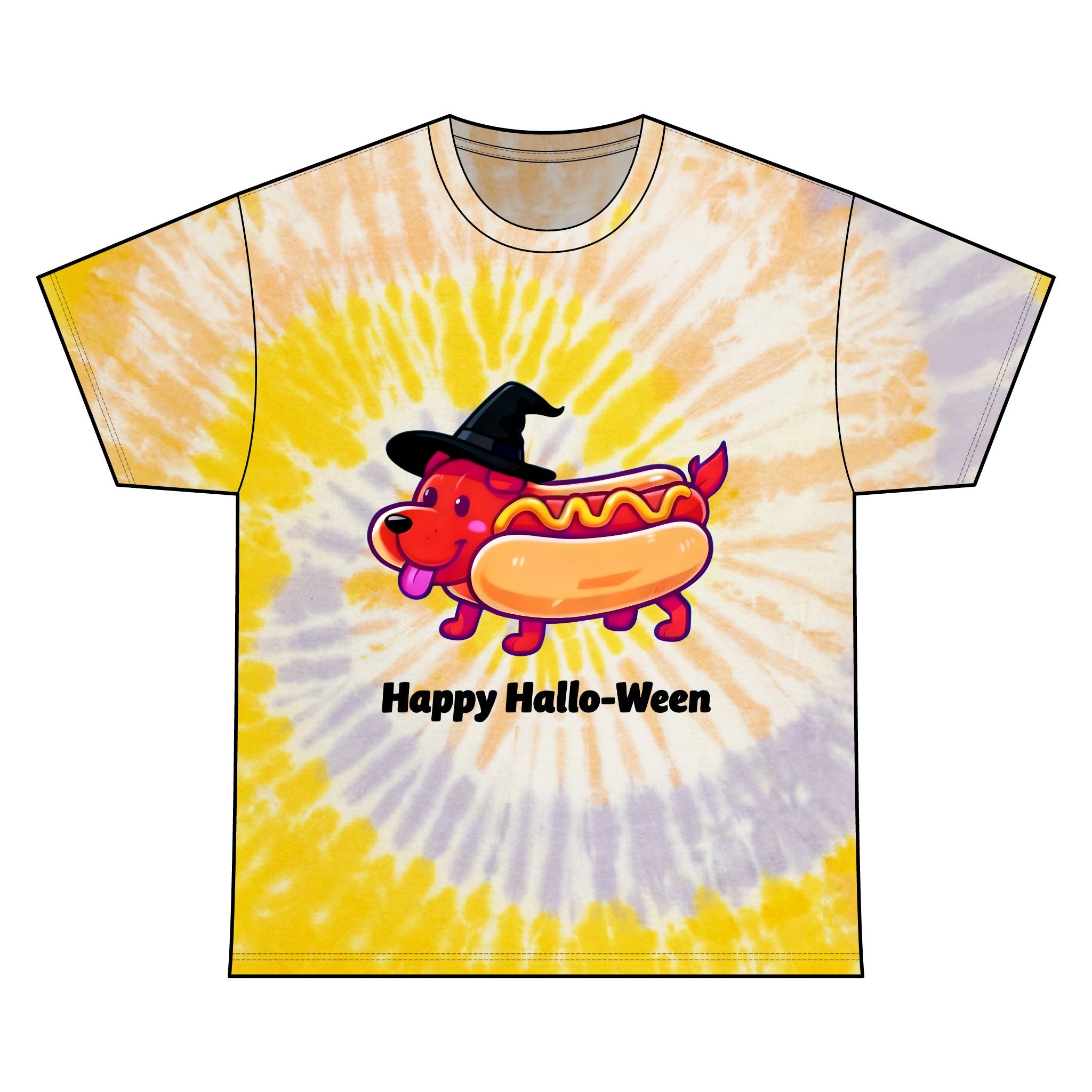 "Happy Hallo-Ween" Hotdog Costume Tie-Dye Tee