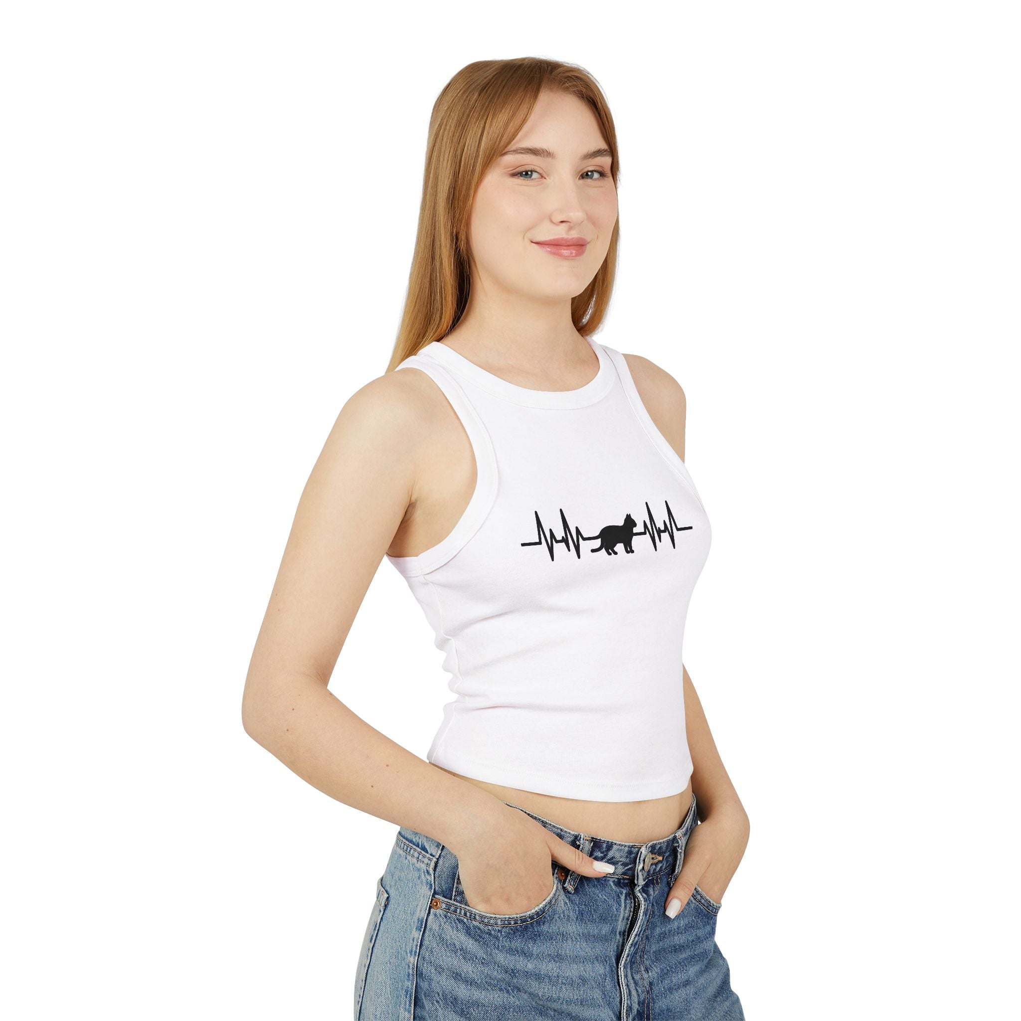 Black Cat Heartbeat Cropped Racer Tank