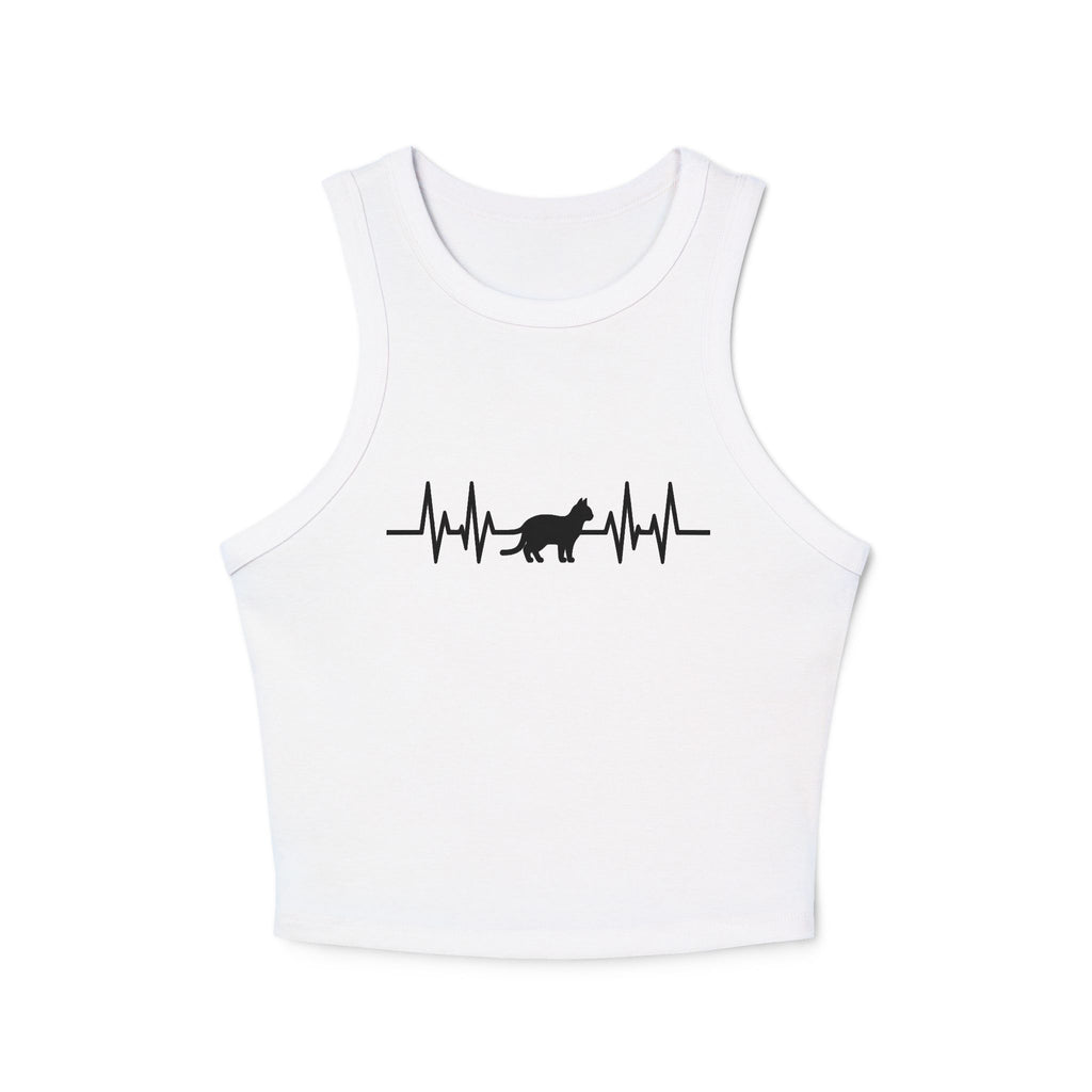 Black Cat Heartbeat Cropped Racer Tank