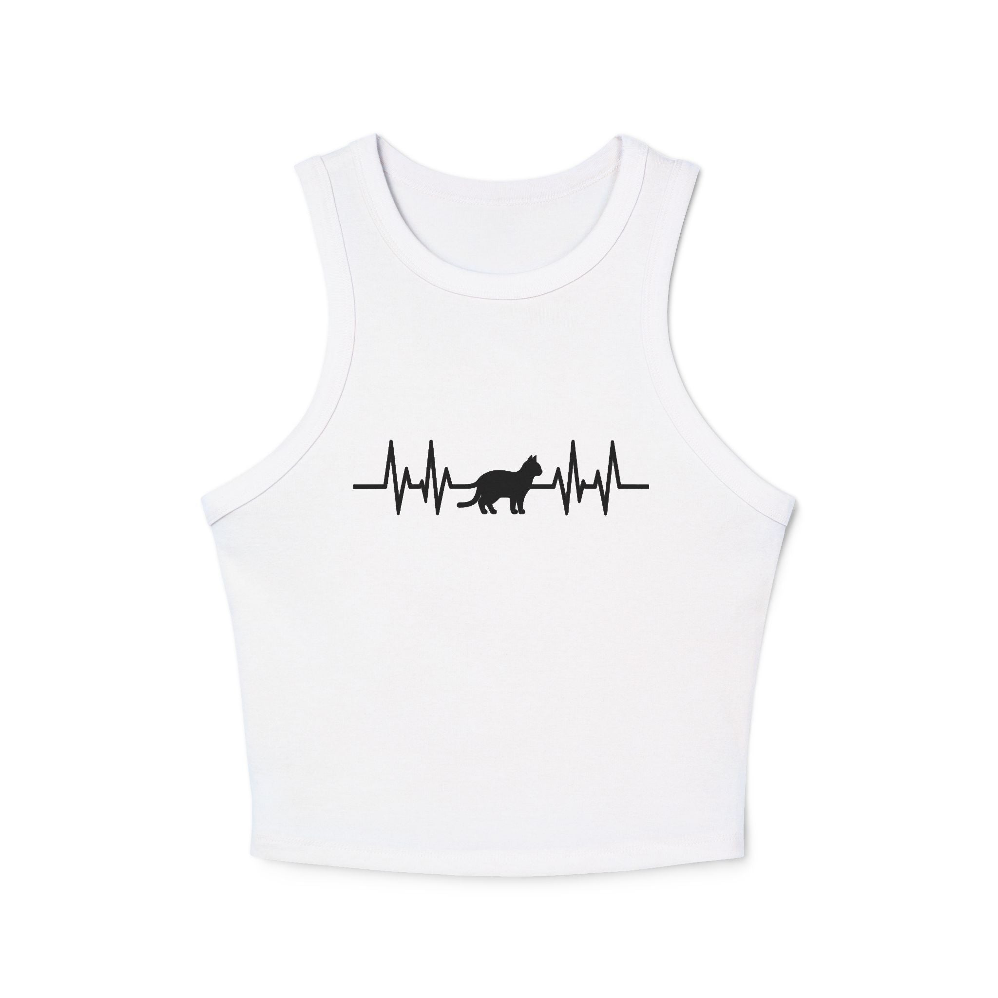 Black Cat Heartbeat Cropped Racer Tank