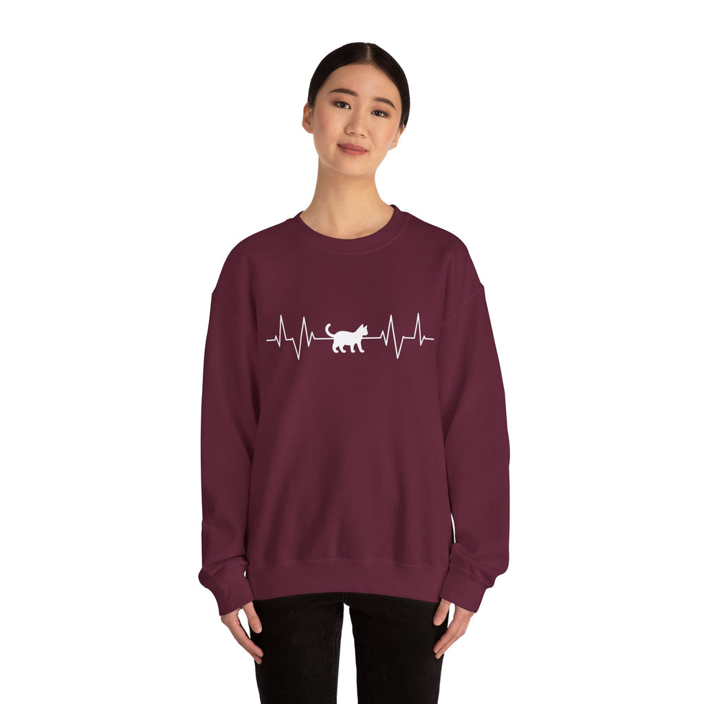 White Cat Heartbeat Crewneck Sweatshirt