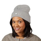 White Cat Heartbeat Embroidered Cuffed Beanie