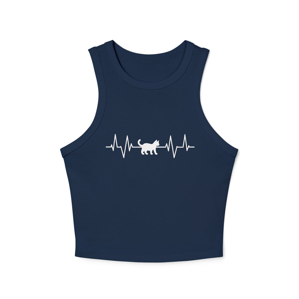 White Cat Heartbeat Cropped Racer Tank