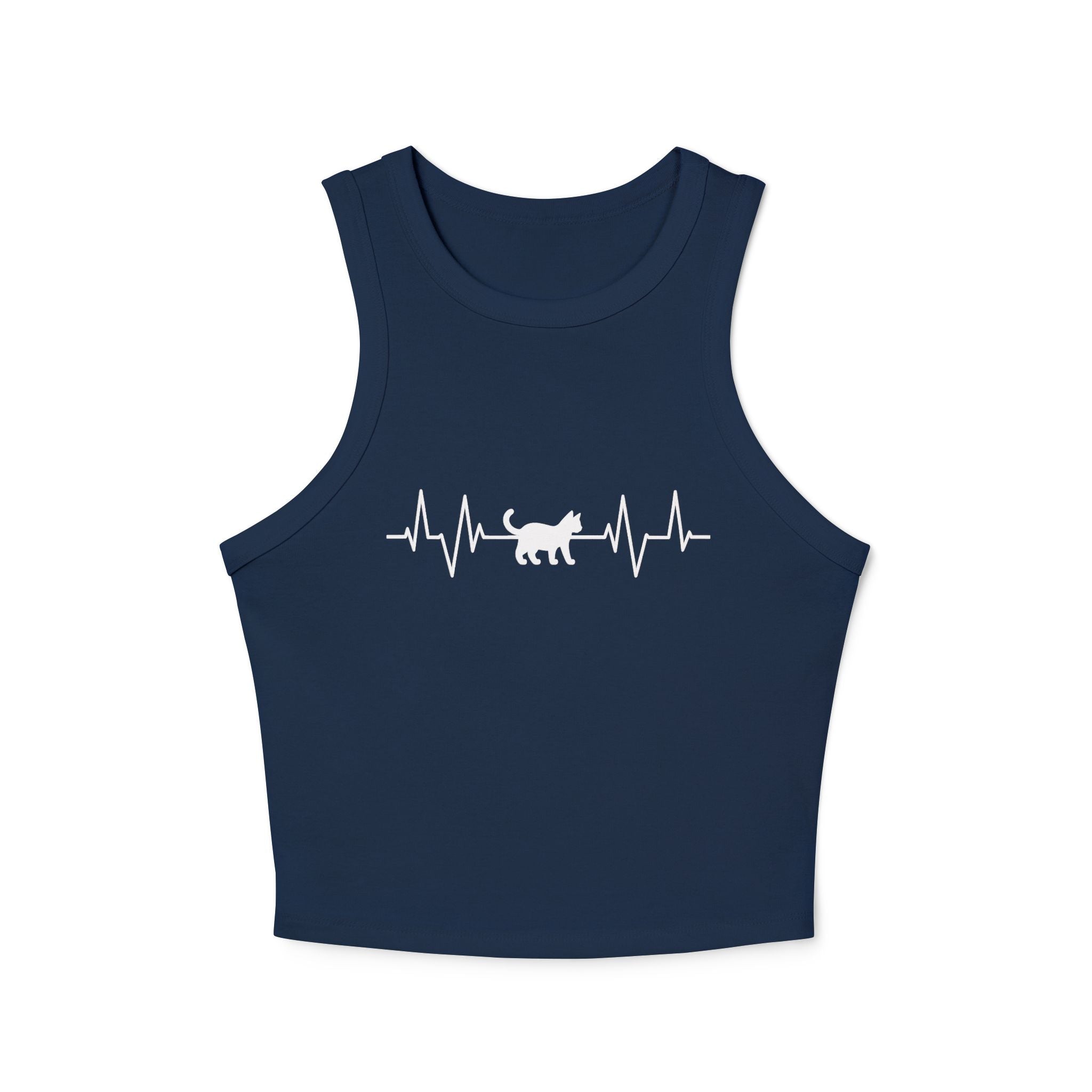 White Cat Heartbeat Cropped Racer Tank