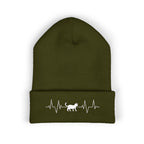 White Cat Heartbeat Embroidered Cuffed Beanie