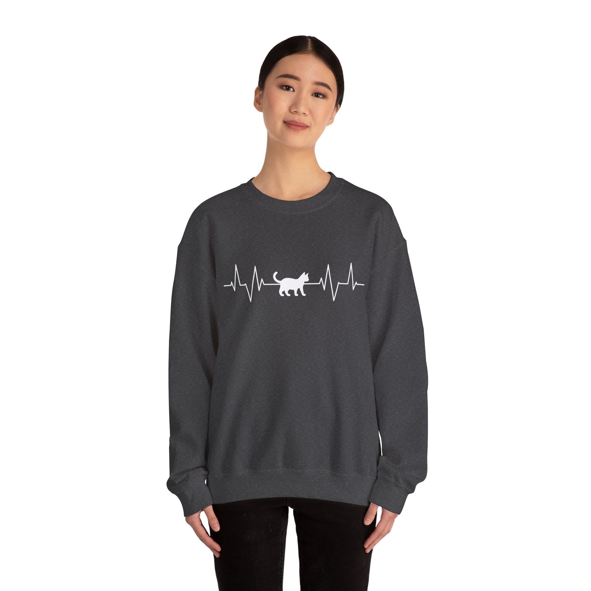 White Cat Heartbeat Crewneck Sweatshirt