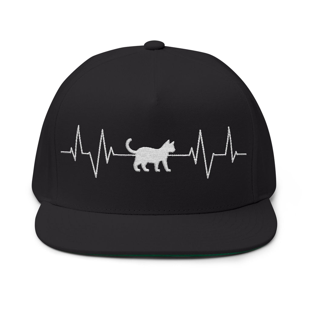 Cat Heartbeat Embroidered Flat Bill Cap for Animal Lovers, Adjustable Cap, Cool Gift, Summer Accessory, Unique Pet Hat