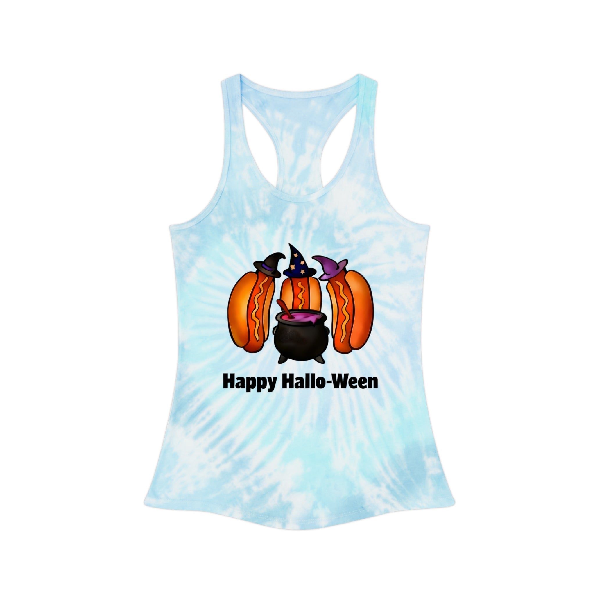 "Happy Hallo-Ween" Hotdog Witches Tie-Dye Racerback Tank