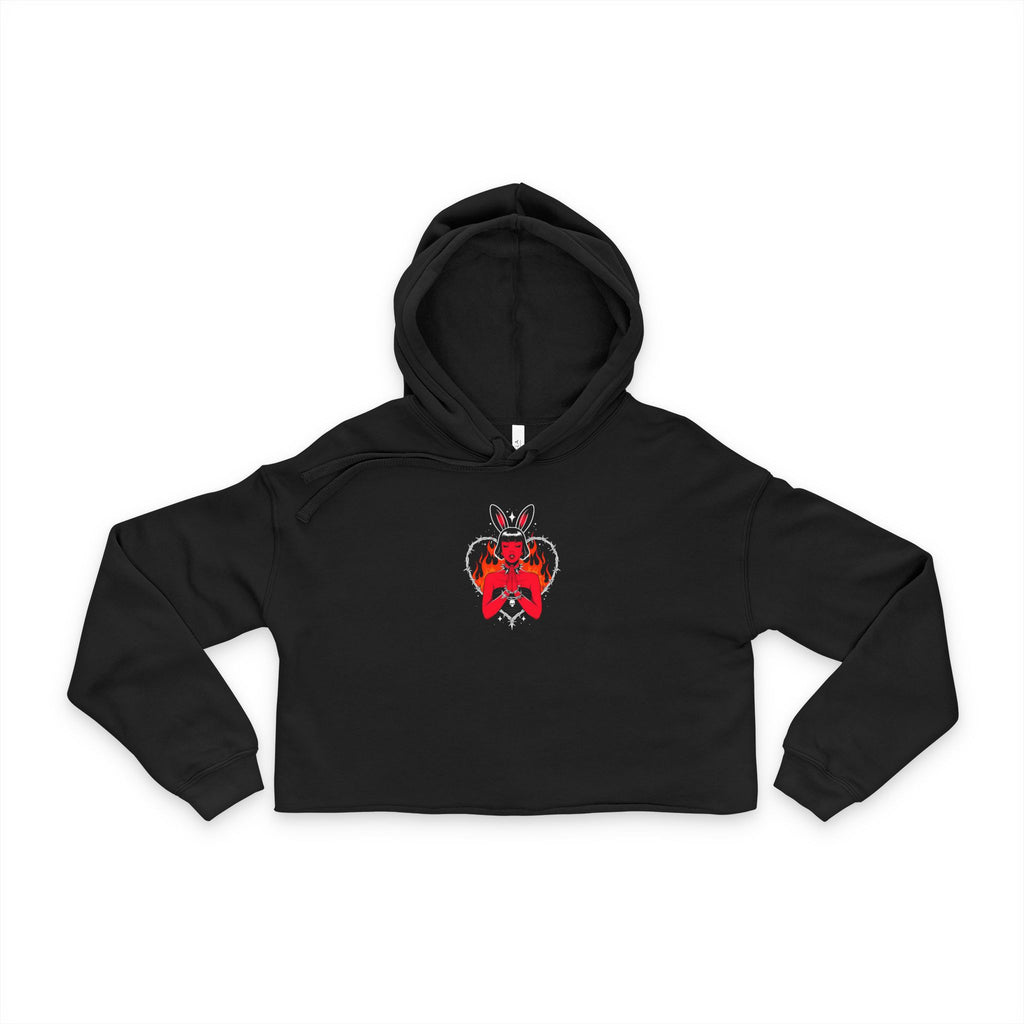 Edgy Bunny Heart Cropped Hoodie
