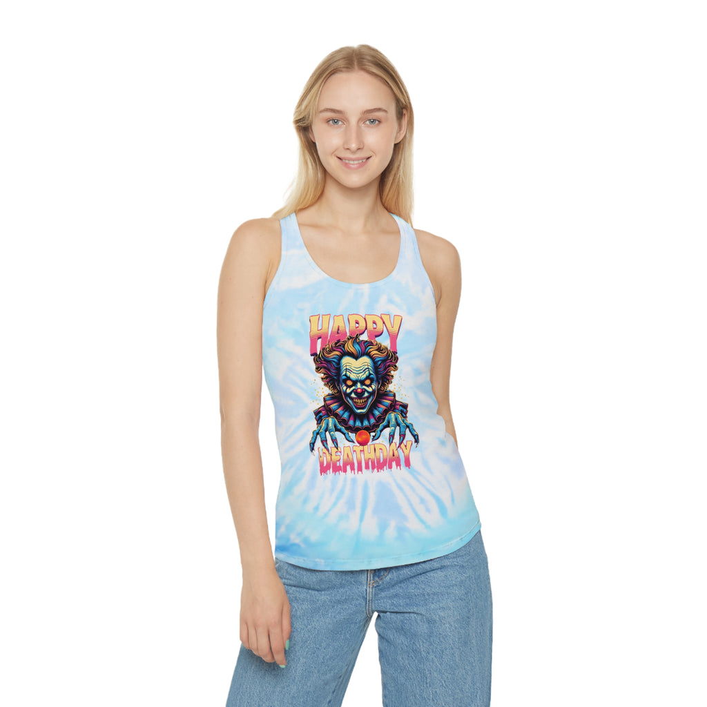 "Happy Deathday" Clown Tie-Dye Racerback Tank