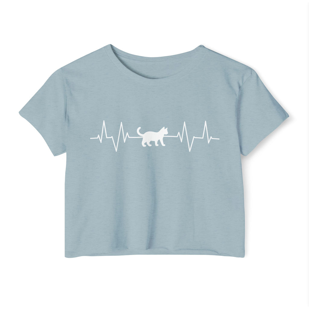 White Cat Heartbeat Cropped Tee