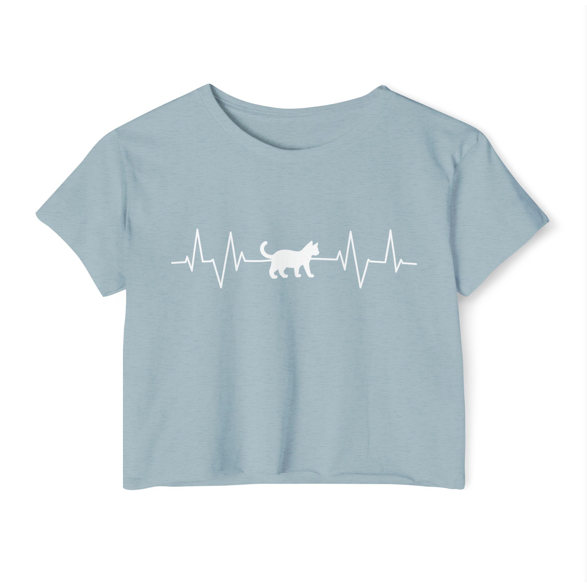 White Cat Heartbeat Cropped Tee