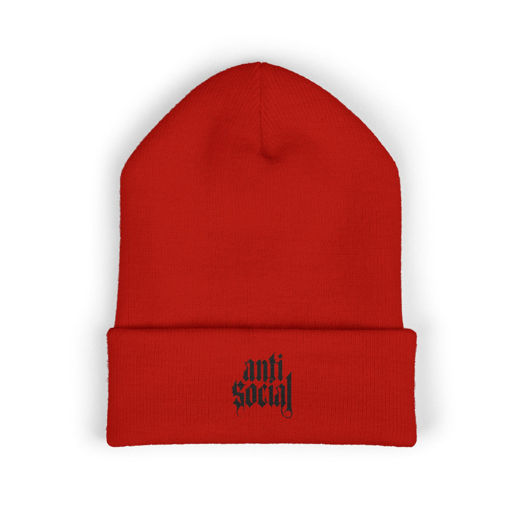 Anti Social Embroidered Cuffed Beanie