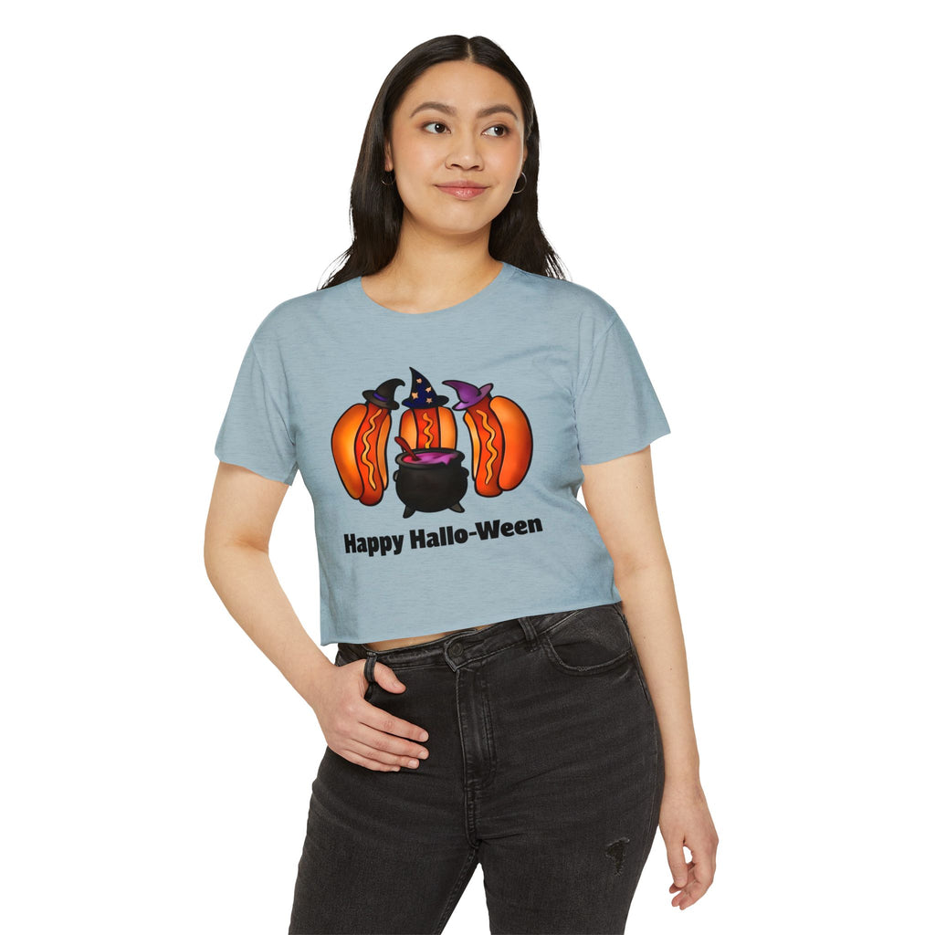 "Happy Hallo-Ween" Hotdog Witches Cropped Tee