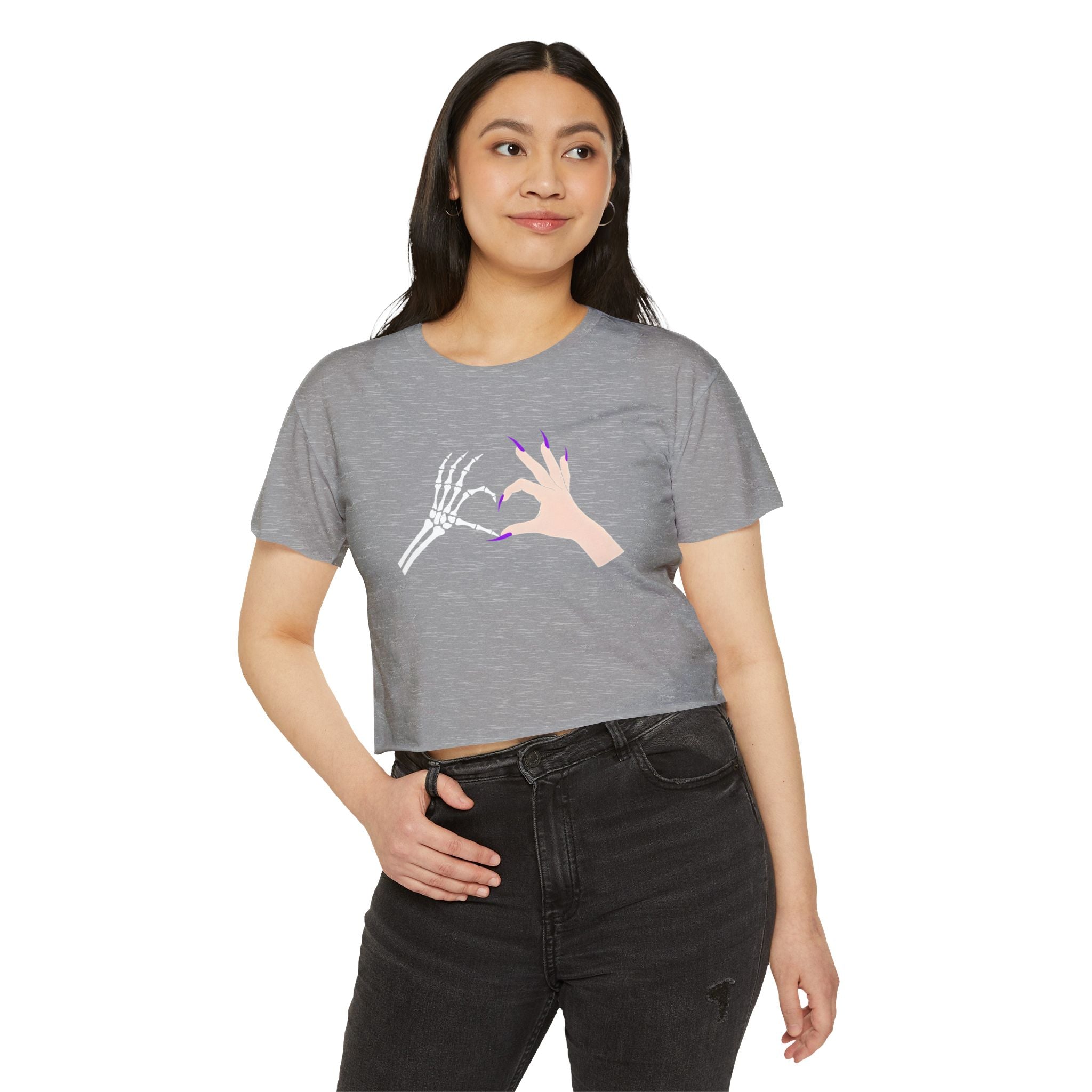 Skeleton Hand Heart Cropped Tee