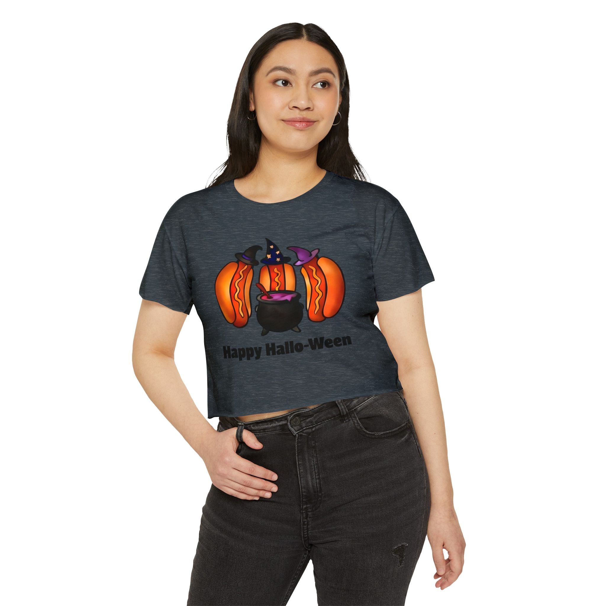 "Happy Hallo-Ween" Hotdog Witches Cropped Tee