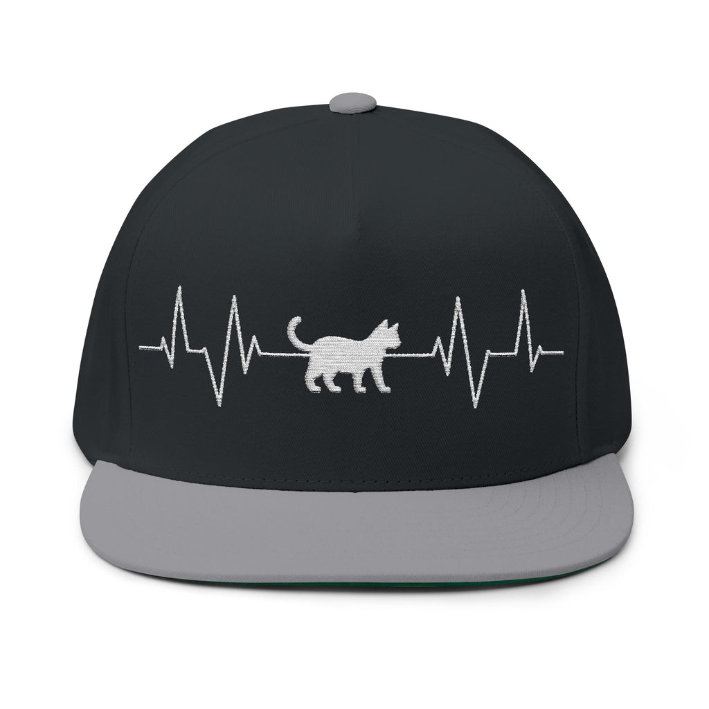Cat Heartbeat Embroidered Flat Bill Cap for Animal Lovers, Adjustable Cap, Cool Gift, Summer Accessory, Unique Pet Hat