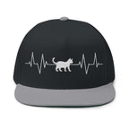 Cat Heartbeat Embroidered Flat Bill Cap for Animal Lovers, Adjustable Cap, Cool Gift, Summer Accessory, Unique Pet Hat