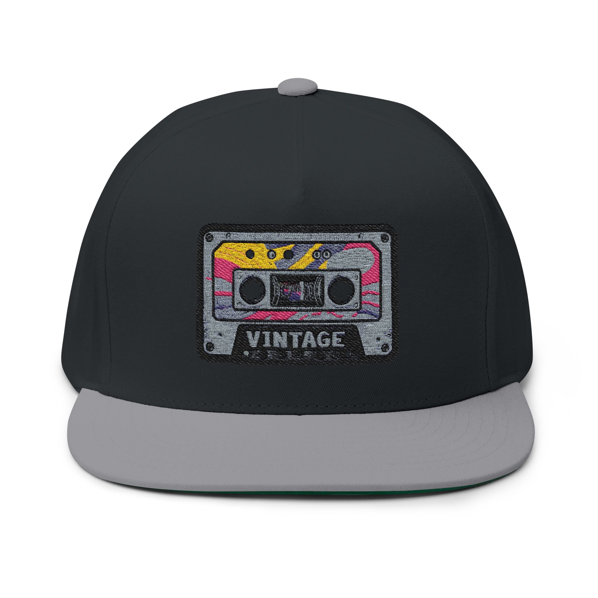 Vintage Cassette Embroidered Flat Bill Cap
