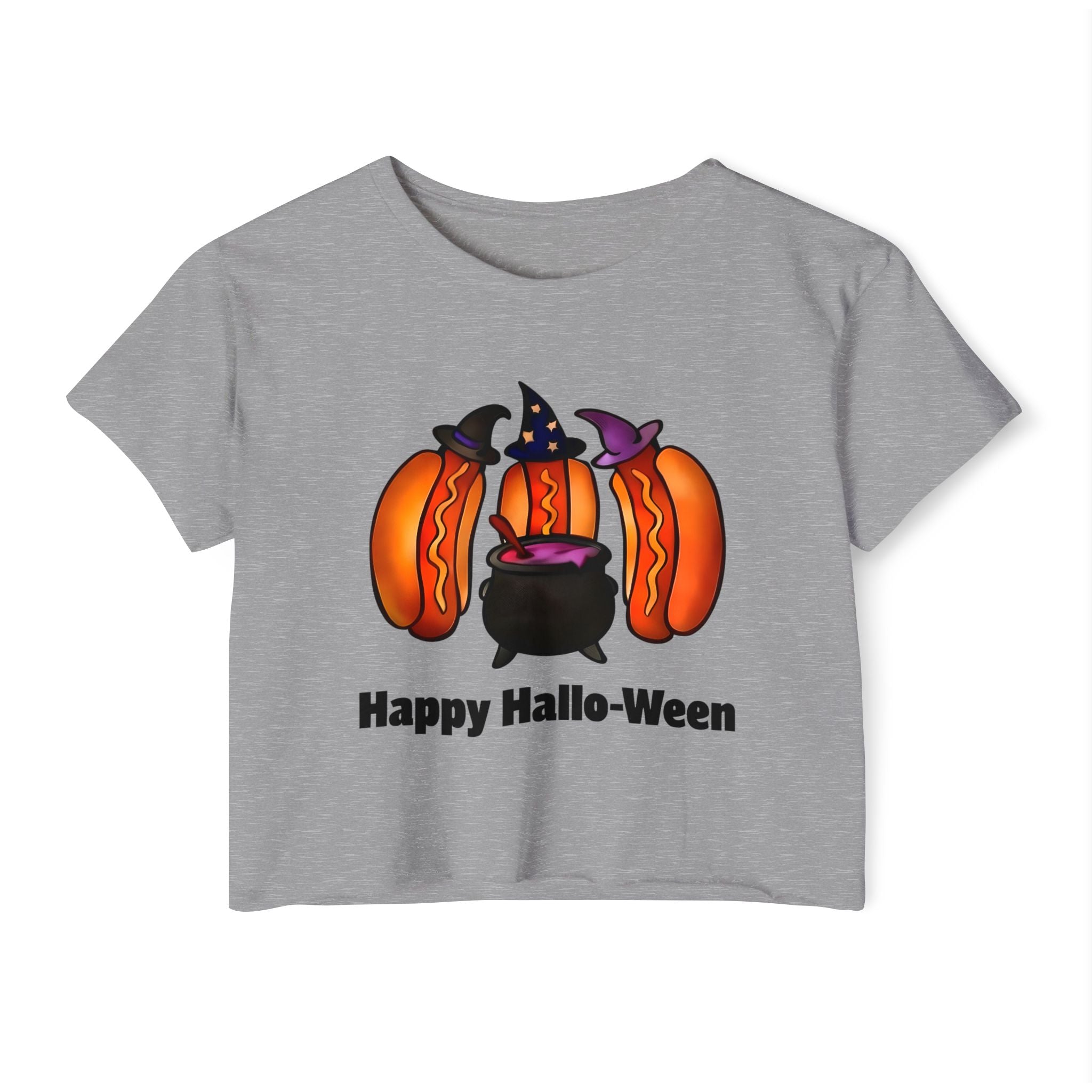 "Happy Hallo-Ween" Hotdog Witches Cropped Tee