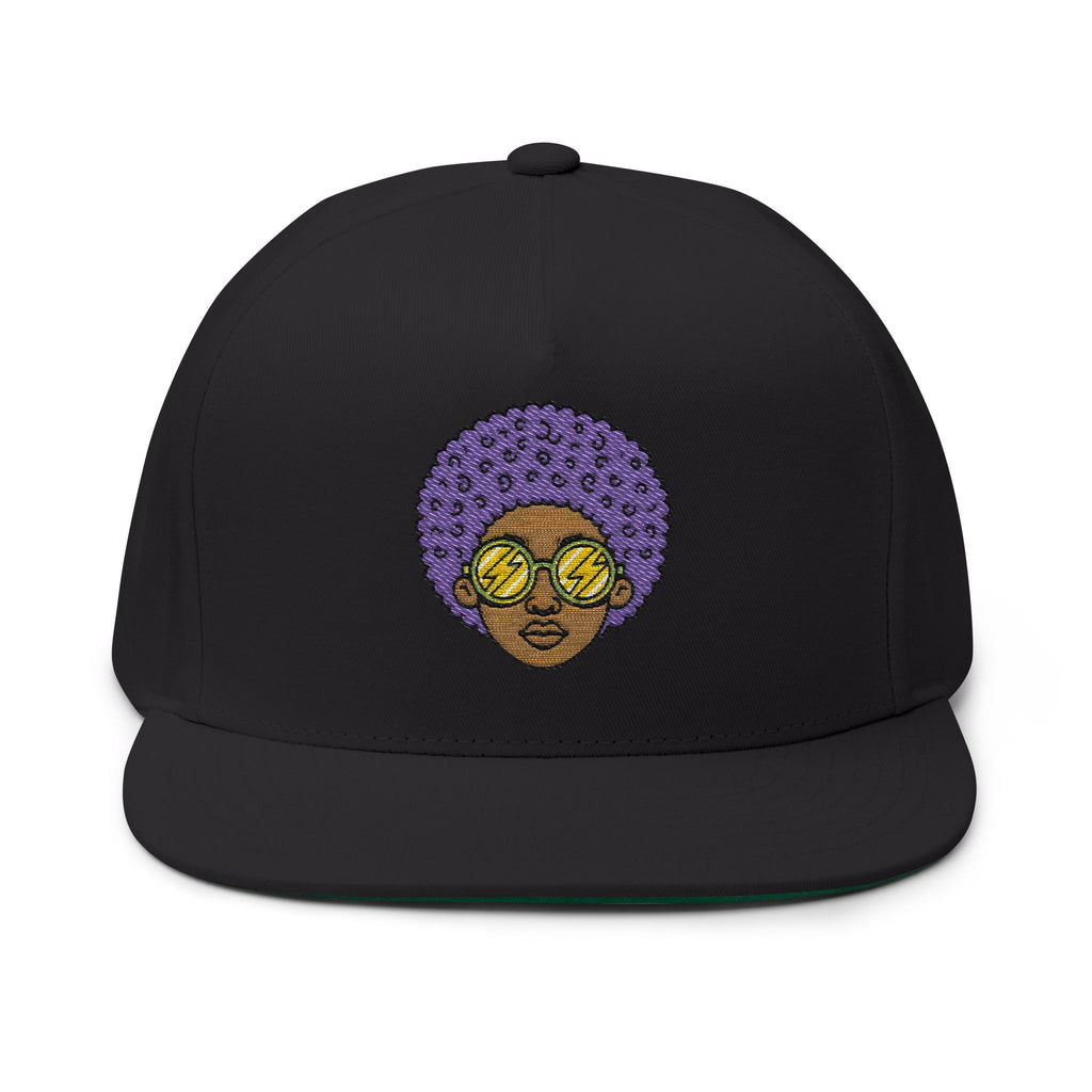 Afro Embroidered Flat Bill Cap
