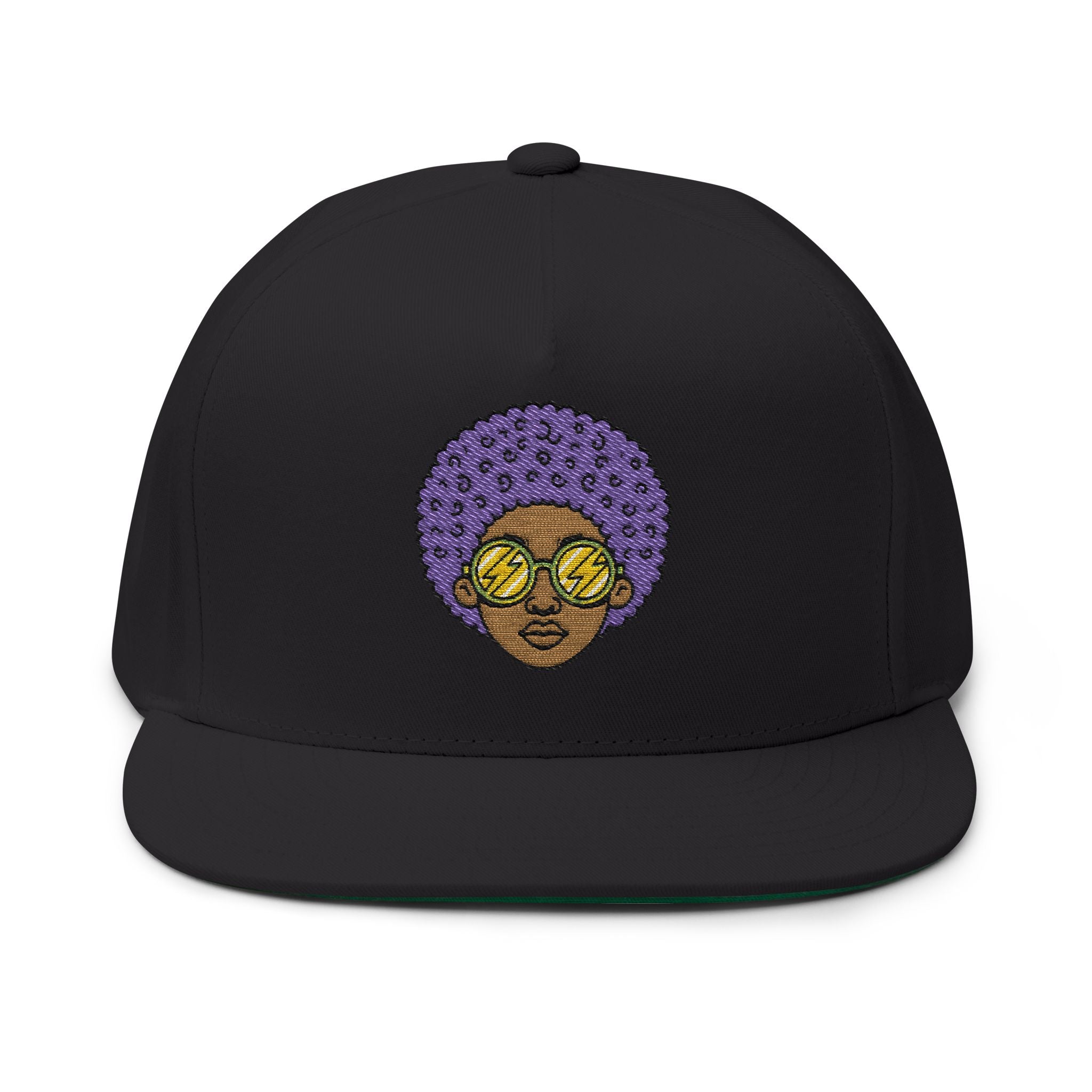 Afro Embroidered Flat Bill Cap