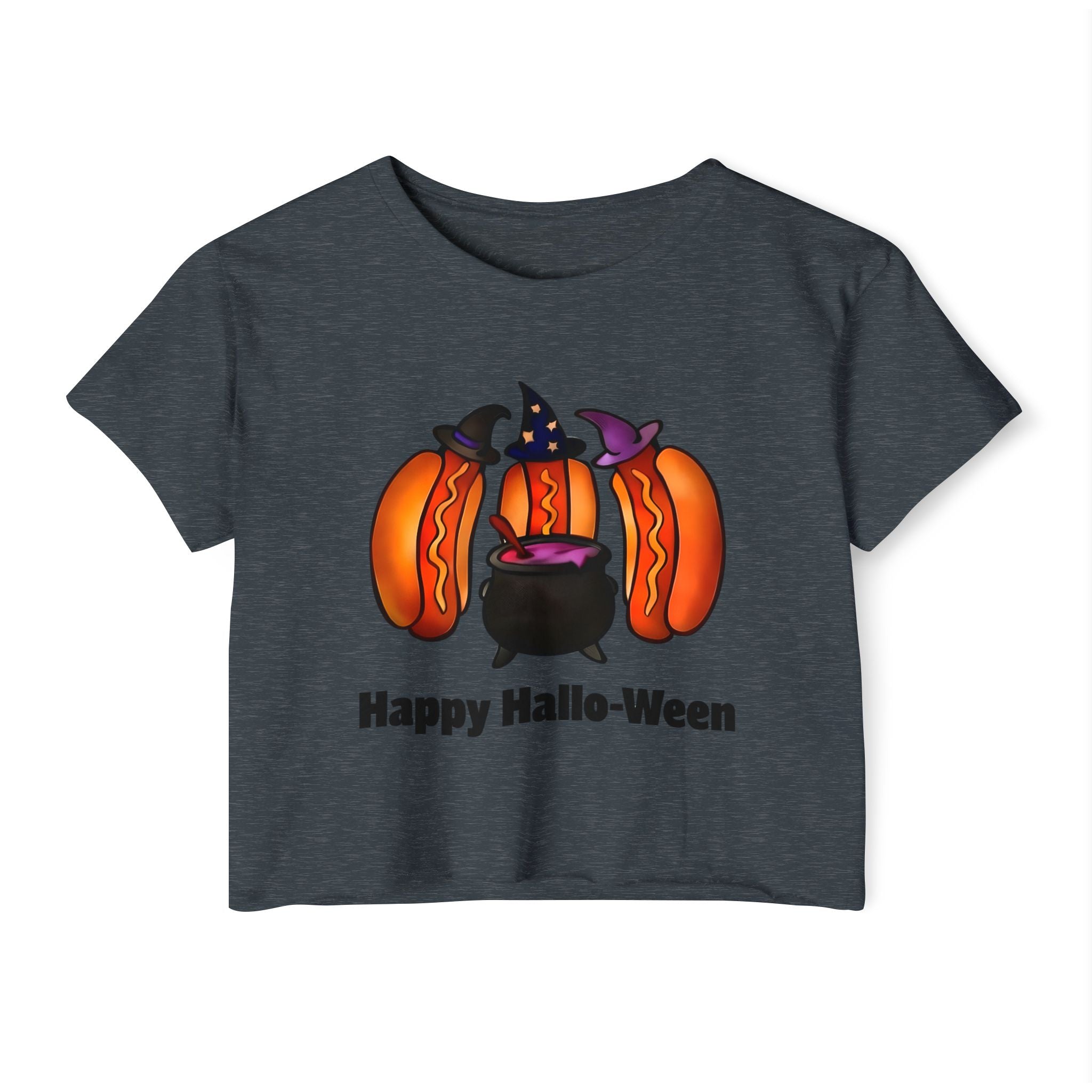 "Happy Hallo-Ween" Hotdog Witches Cropped Tee