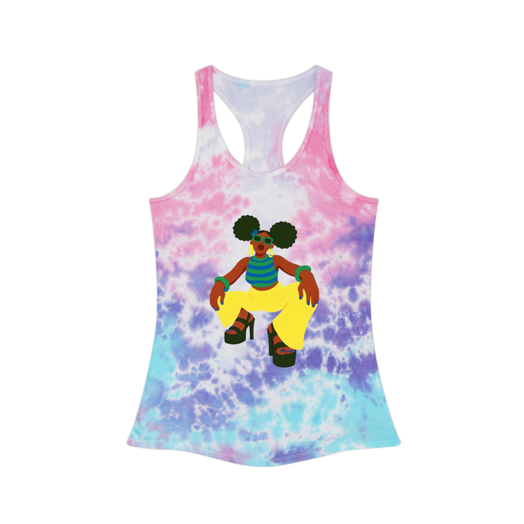 Afro Puffs Tie-Dye Racerback Tank