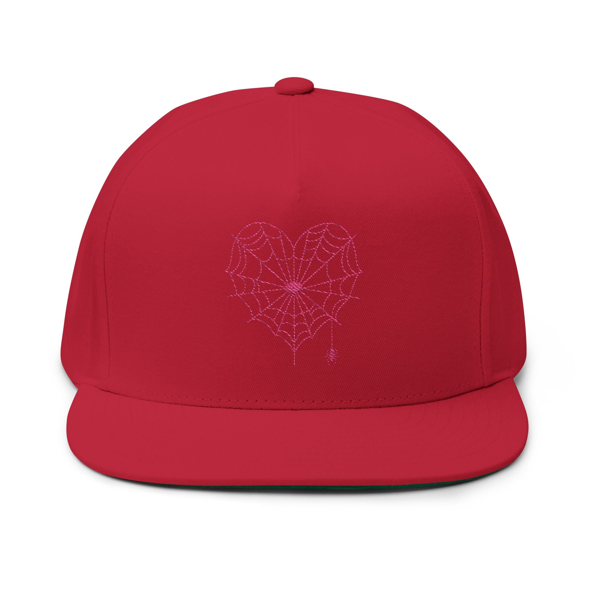 Spiderweb Heart Embroidered Flat Bill Cap