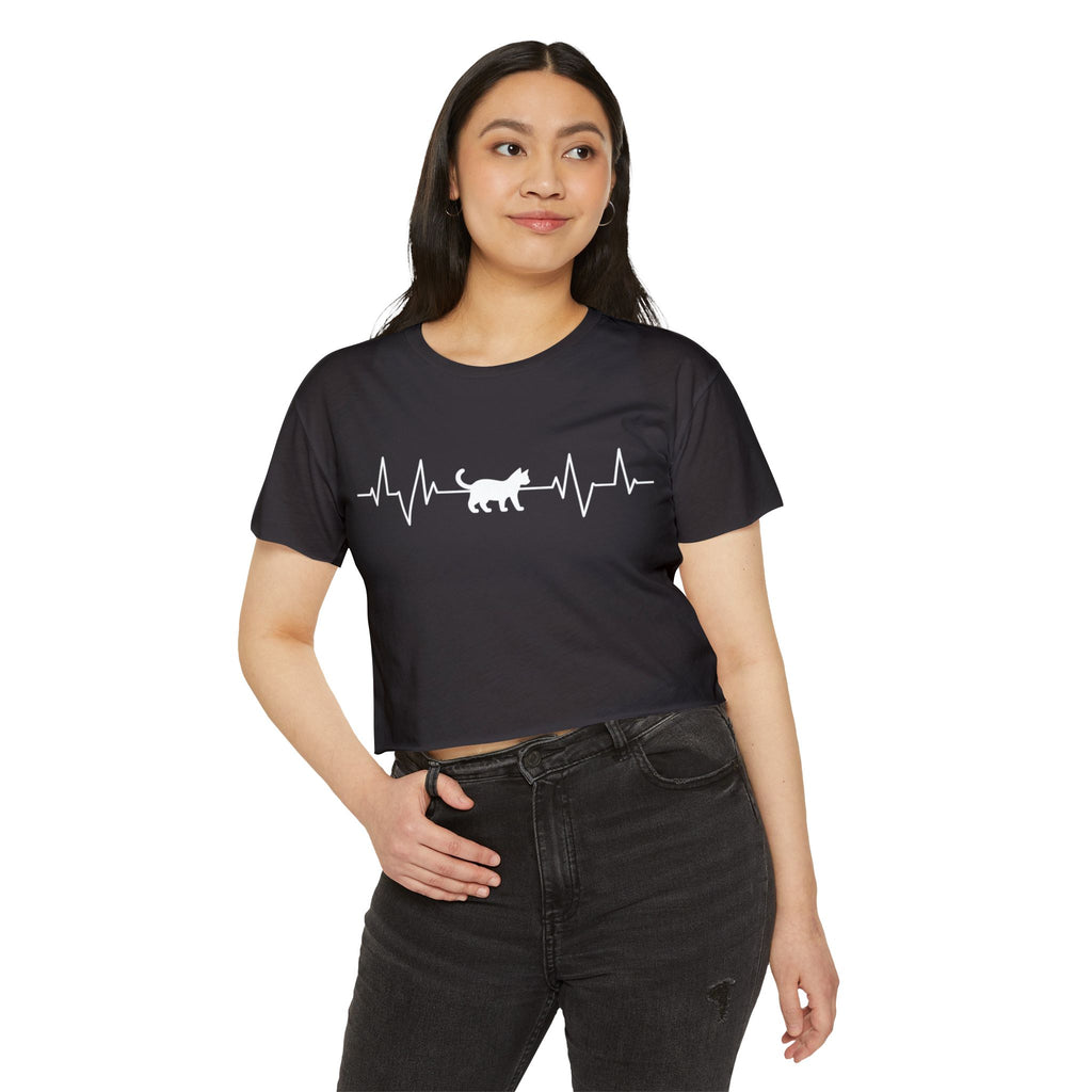 White Cat Heartbeat Cropped Tee